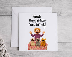Personalised Crazy Cat Lady Birthday Card: Custom Name, Fast UK Post