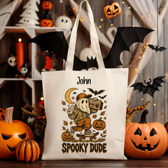 Personalised Halloween Bag - Spooky Dude Design - Trick or Treat Bag - Custom Name - Kids Sweet Premium Tote Bag - Free UK Tracked Shipping