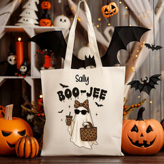 Personalised Halloween Bag - Boo-Jee Design - Trick or Treat Bag - Custom Name - Kids Sweet Premium Tote Bag - Free UK Tracked Shipping