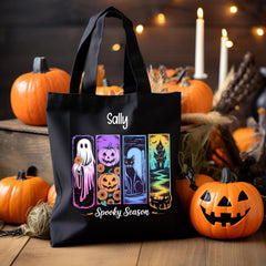 Personalised Halloween Bag - Spooky Season Design - Trick or Treat Bag - Custom Name - Kid Premium Tote Bag - Free UK Tracked Shipping