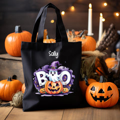 Personalised Halloween Bag - Boo Ghost Pumpkin Design - Trick or Treat Bag - Custom Name - Kid Premium Tote Bag - Free UK Tracked Shipping
