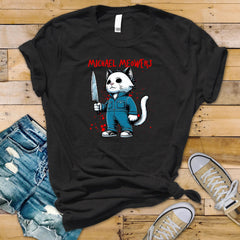 70s Horror Movie Parody T-Shirt - Michael Meowers Design on Softstyle Premium Tee - Funny Graphic Tee with Tracked UK Postage