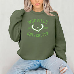 Christmas Movie Parody Sweatshirt - Whoville University Est.19571975 Design on Gilden Heavyweight - Graphic Top with Tracked UK Postage