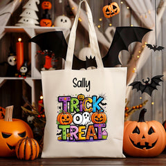 Personalised Halloween Bag - Trick or Treat Design - Trick or Treat Bag - Custom Name - Kid Premium Tote Bag - Free UK Tracked Shipping
