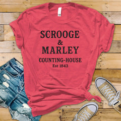 Christmas Movie Parody T-Shirt - Scrooge and Marley Counting House Est 1843 Design - Premium Tee UK Tracked Postage