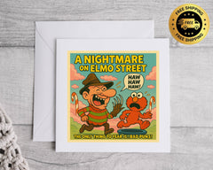 Personalised Nightmare on Elmo Street Card: Funny Movie Parody Birthday Card Fast UK Post