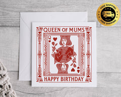 Mum Birthday Card - Queen of Mums Design - Personalised Card Fast UK Post!