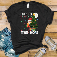 Funny Christmas T-Shirt - I Do it for the Ho's Xmas Tree Design - Premium Tee UK Tracked Postage
