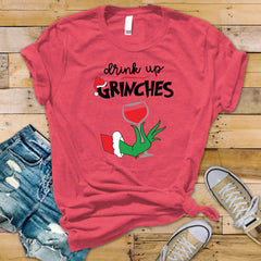 Funny Christmas Shirt: Drink Up Grinches - Softstyle Tee - Fast UK Tracked Postage