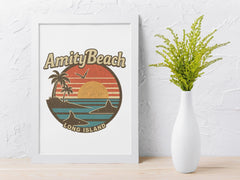 70s Movie Parody Framed Print - Amity Beach Circle Design - Fast and Free UK Tracked Post.