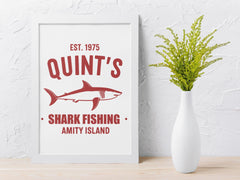 70s Movie Parody Framed Print - Quints Shark Fishing Design - Fast and Free UK Tracked Post.