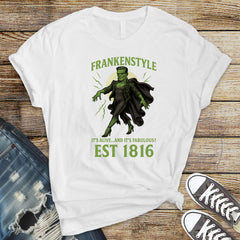 Horror Movie Parody T-Shirt - Frankenstyle Design on Premium Tee - Funny Graphic Tee with Tracked UK Postage