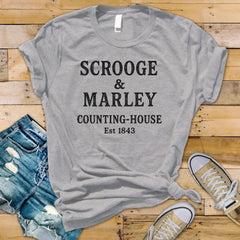 Christmas Movie Parody T-Shirt - Scrooge and Marley Counting House Est 1843 Design