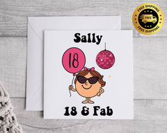 Personalised Ladies 18th Birthday Card: Fab at 18 Pink Disco Design, Fast UK Post