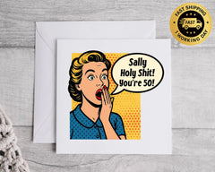Personalised 50th Birthday Card: "Shit 50" Design, Fast UK Post