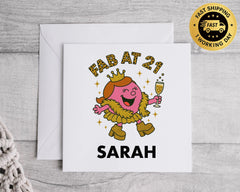 Personalised 21st Birthday Card: "Fab at 21" Design,Fast UK Postage