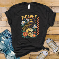 F-Caw-F Black Crow Flowers Skull Unisex Graphic Tee: Tracked UK Shipping