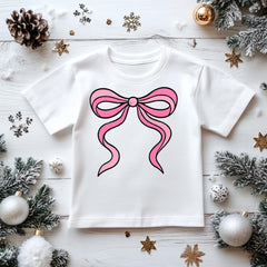 Kids Christmas Shirt: Xmas Pink Coquette Bow - Gildan Heavyweight Cotton