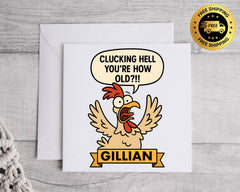 Personalised Funny Birthday Card: Clucking Hell Design - Fast UK Post