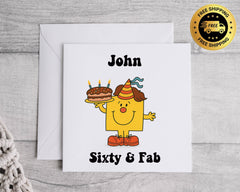 Personalised 60th Birthday Card: Mens 60 & Fab Print -Fast UK Shipping