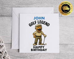 Personalized Golf Birthday Card: Funny Old Man Design, Fast Postage