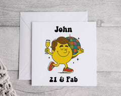 Personalised 21st Birthday Card: Mens "Fab at 21" Disco Design,Fast UK Postage