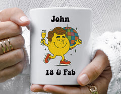 Personalised 18th Birthday Mug: Mens 18 & Fab Disco Design - Fast Tracked Post