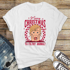 Merry Christmas Ya Filthy Animal Tee - Christmas Shirt - Movie Parody Design - Fast UK Postage