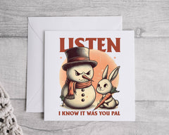 Funny Christmas Card - Snowman Carrot Design - Fast UK Post