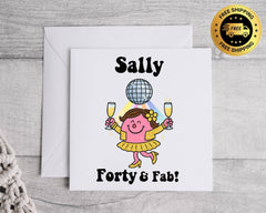 Customisable 40th Birthday Card for Women – Forty & Fab Cheers Design with Custom Name