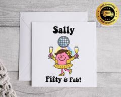 Personalised 50th Birthday Card: Fifty & Fab Cheers Design - Fast UK Postage