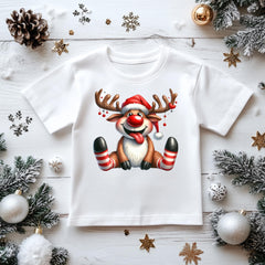 Kids Christmas Shirt: Reindeer Santa Hat - Gildan Heavyweight Cotton