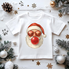 Kids Christmas Shirt: Santa Head Bubblegum - Gildan Heavyweight Cotton