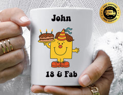 Personalised 18th Birthday Mug: Mens 18 & Fab Design - Fast Tracked Post