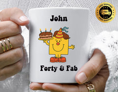 Personalised 40th Birthday Mug: Mens Forty & Fab Design - Fast UK Tracked Shipping