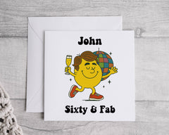 Personalised 60th Birthday Card: Mens 60 & Fab Disco Print -Fast UK Shipping