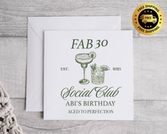Peronalised 30th Birthday Card, Fab Thirty Social Club Design - Custom Name Print