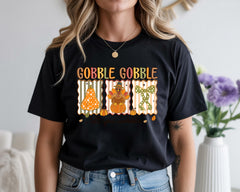 Gobble Turkey Face Thanksgiving T-Shirt: Funny Family Tee