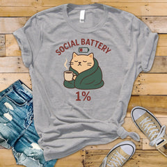 Funny Shirt - Social Battery Cat Design ! Tracked UK Shipping