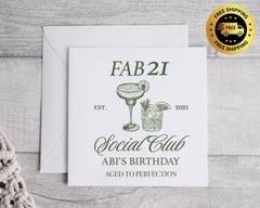Personalised 21st Birthday Card: Fab 21 Social Club Design