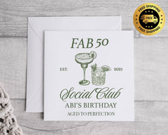 Personalised 50th Birthday Card For Her: Fab 50 Social Club Design