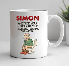 Funny Birthday Mug: Old Man Toilet Design - Fast UK Postage