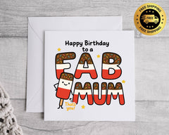 Fab Mum Birthday Card - Funny Design - Personalised Card Fast UK Post!