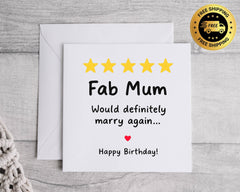 Fab Mum Birthday Card - Top Review Design - Personalised Card Fast UK Post!
