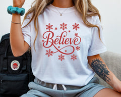 Christmas Shirt - Believe Stars Xmas Design, Unisex Softstyle