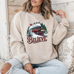 Christmas Sweatshirt, Believe Train Design - Xmas Jumper Day
