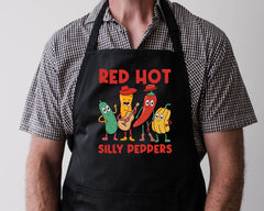 Music Parody Apron - Red Hot Silly Peppers Design on Choice of Colours