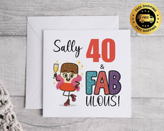Personalised 40th Birthday Card: 40 & Fab Lolly Design - Fast UK Shipping