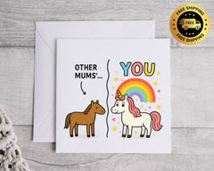 Funny Mum Birthday Card, Unicorn Design