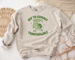 Parody Frog Sweatshirt - Funny Graphic Top- "Off to Commit Tomfoolery"